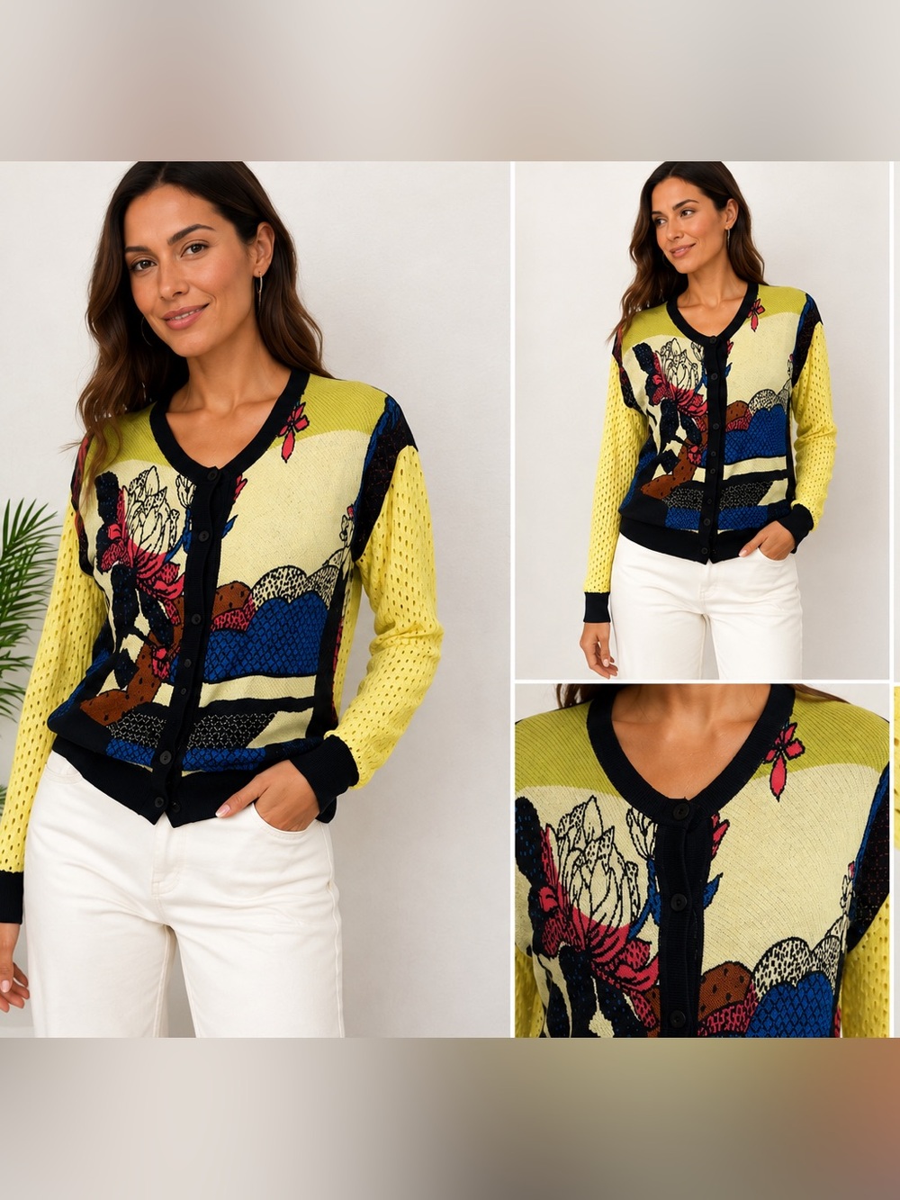 Adomartins Women’s Multicolor Floral Knit Cardigan